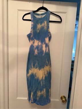 & Other Stories Blue and Cream Tie-Dye Ribbed Midi Dress